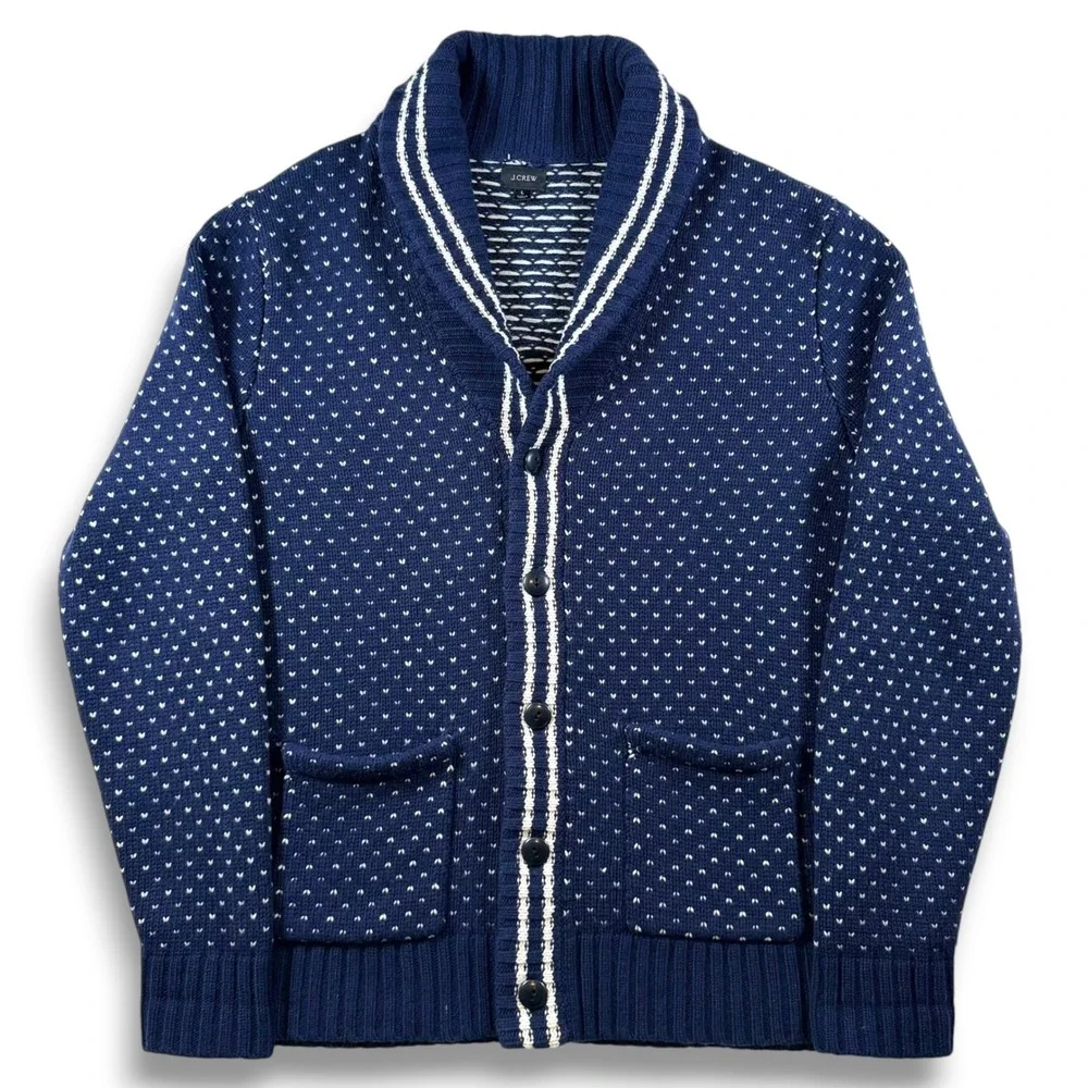 J.Crew Merino Wool Birdseye Shawl Collar Cardigan Mens Large Navy Blue